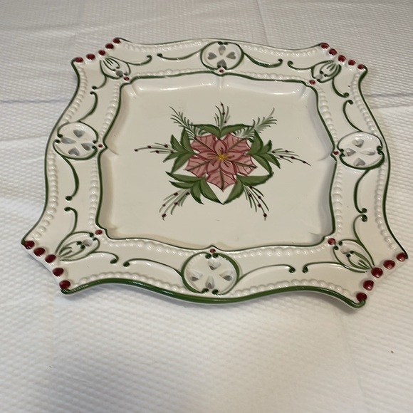 Hand Painted Poinsettia Christmas Platter - Picture 4 of 6